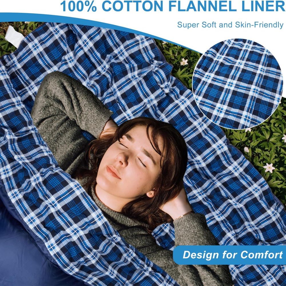 AGEMORE Cotton Flannel Double Sleeping Bag for Camping, Backpacking Or Hiking. Queen Size 2 Person Waterproof Sleeping Bag for Adults Or Teens. Lightweight with Compression Sack - Image 3