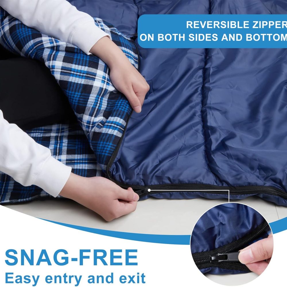 AGEMORE Cotton Flannel Double Sleeping Bag for Camping, Backpacking Or Hiking. Queen Size 2 Person Waterproof Sleeping Bag for Adults Or Teens. Lightweight with Compression Sack - Image 5