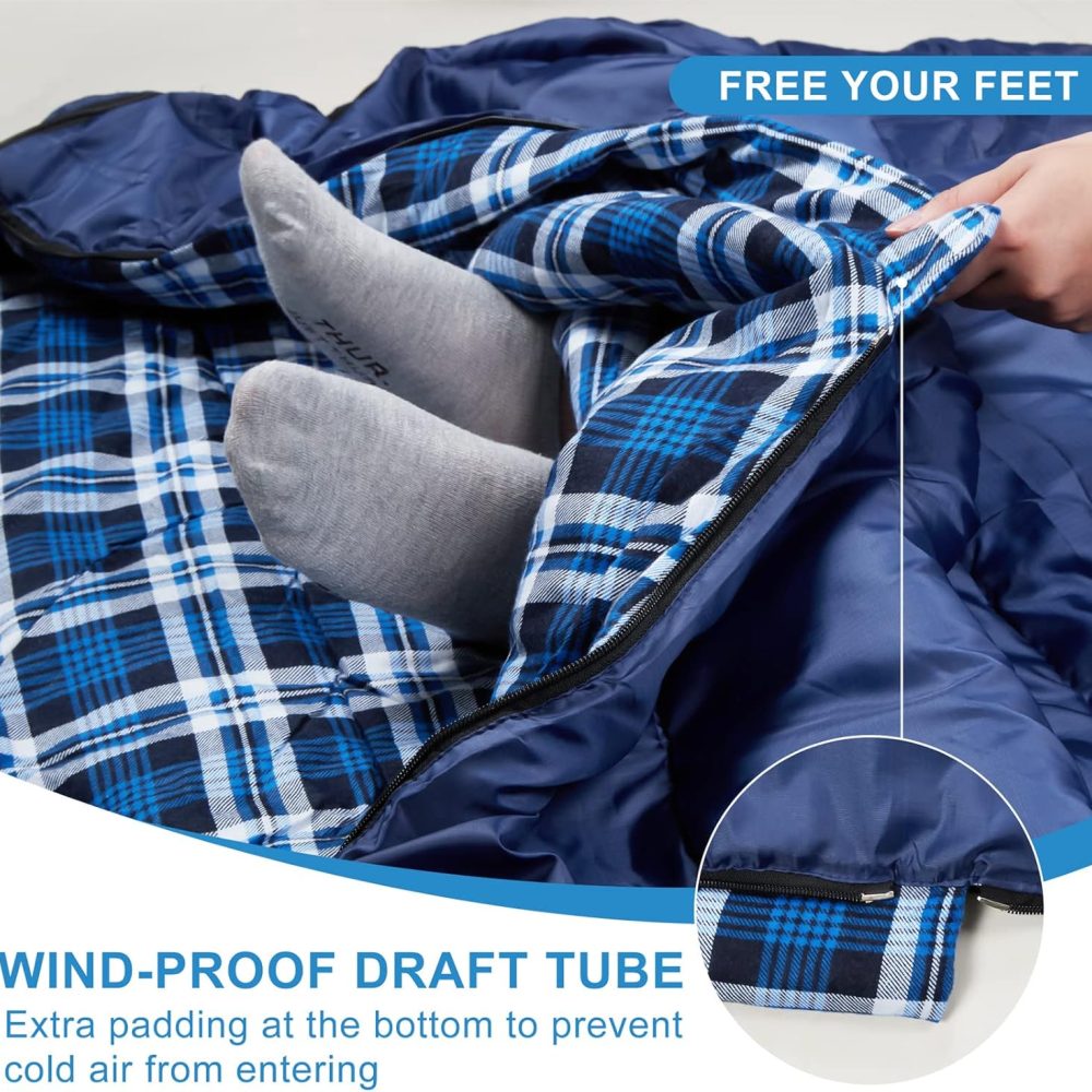 AGEMORE Cotton Flannel Double Sleeping Bag for Camping, Backpacking Or Hiking. Queen Size 2 Person Waterproof Sleeping Bag for Adults Or Teens. Lightweight with Compression Sack - Image 6